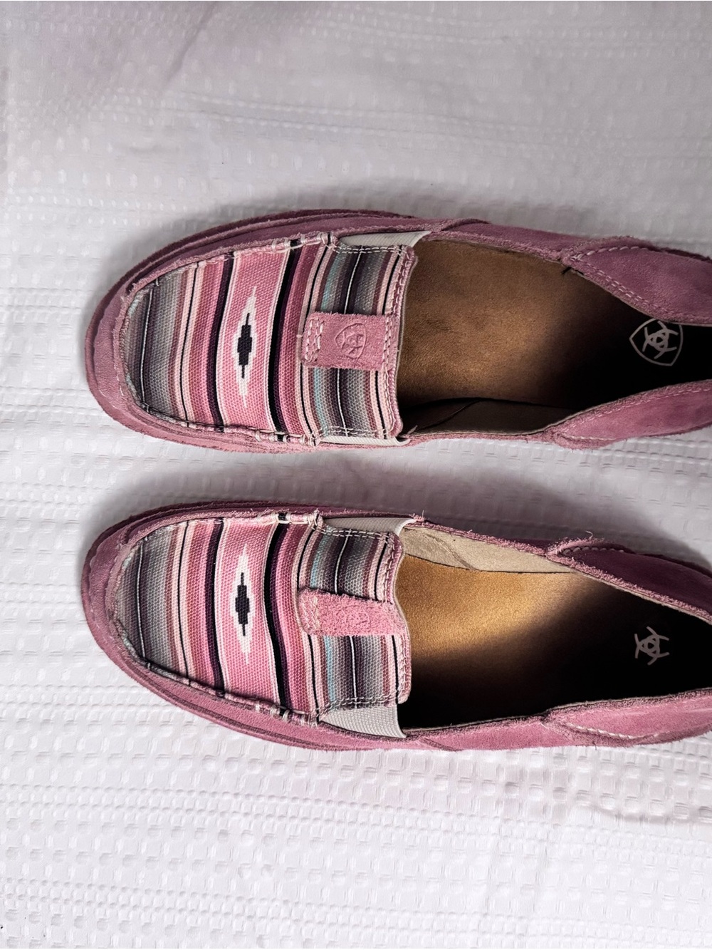 Ariat Pink and Gray Striped Slip-On Moccasins for Women - Picture 1 of 3